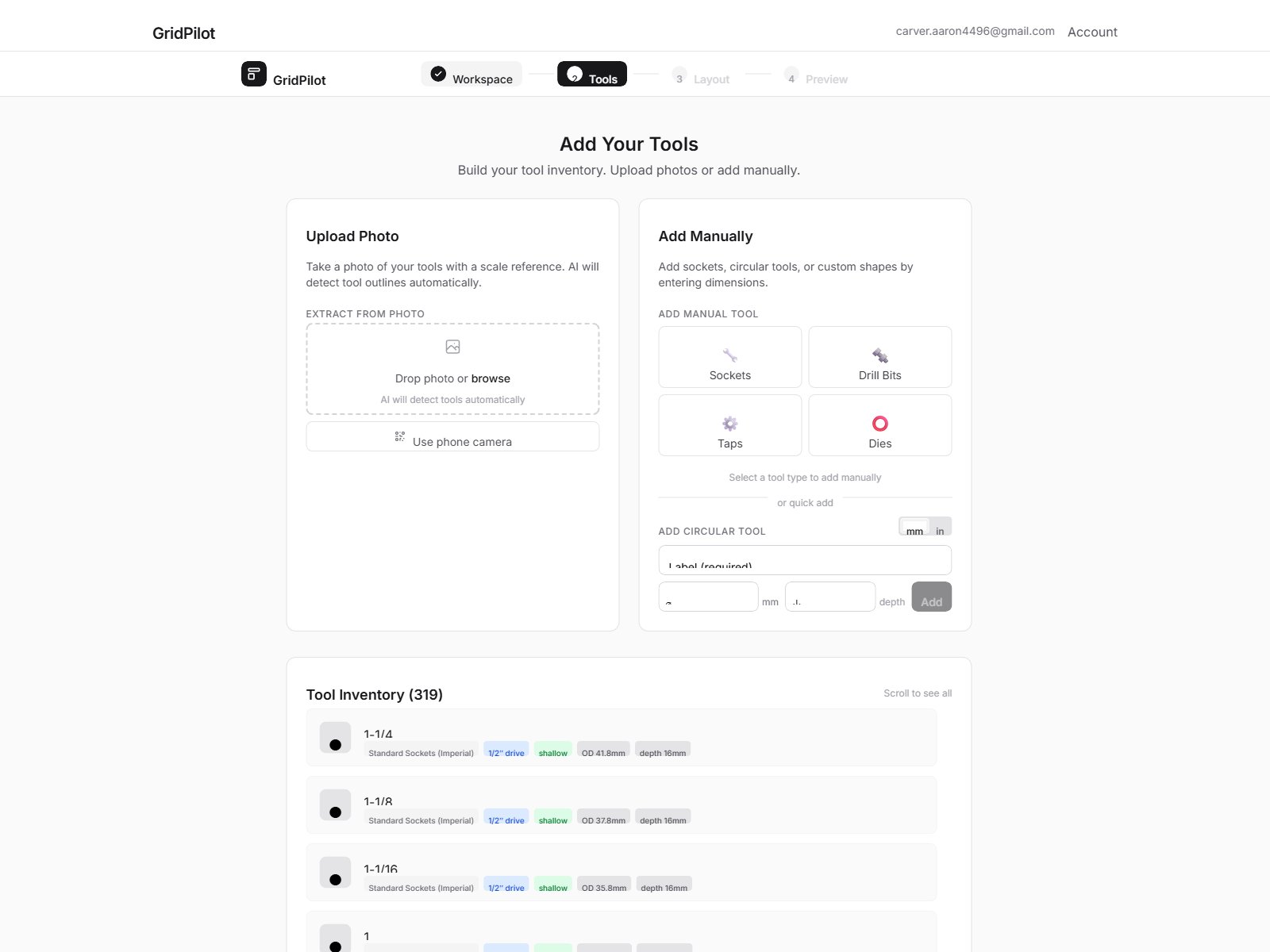 Upload a photo — AI detects every tool
